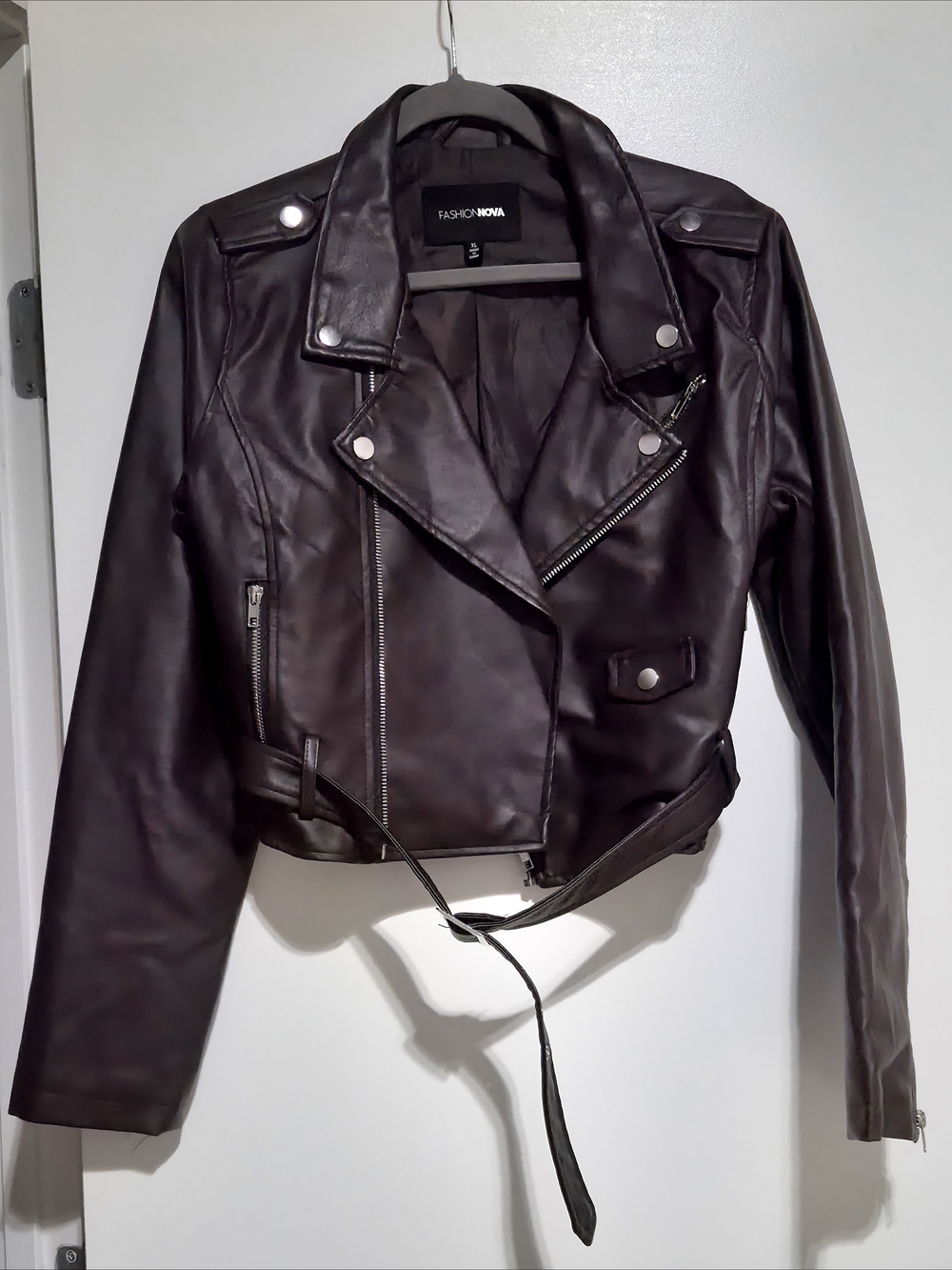 Faux Leather Moto Jacket In Eggplant